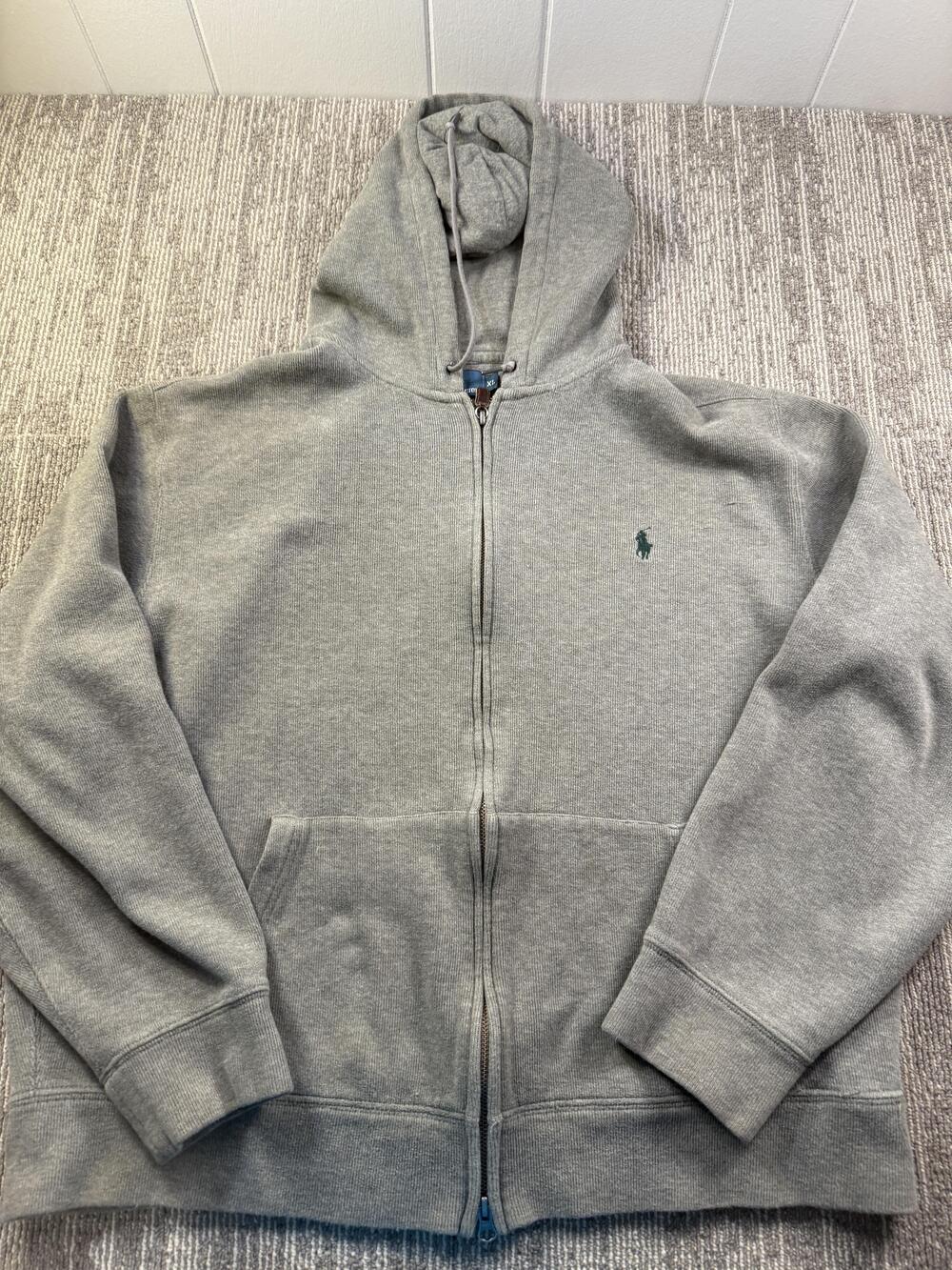 Polo By Ralph Lauren Hoodie Mens XL Gray Full Zip Fleece Sweatshirt Pony Logo